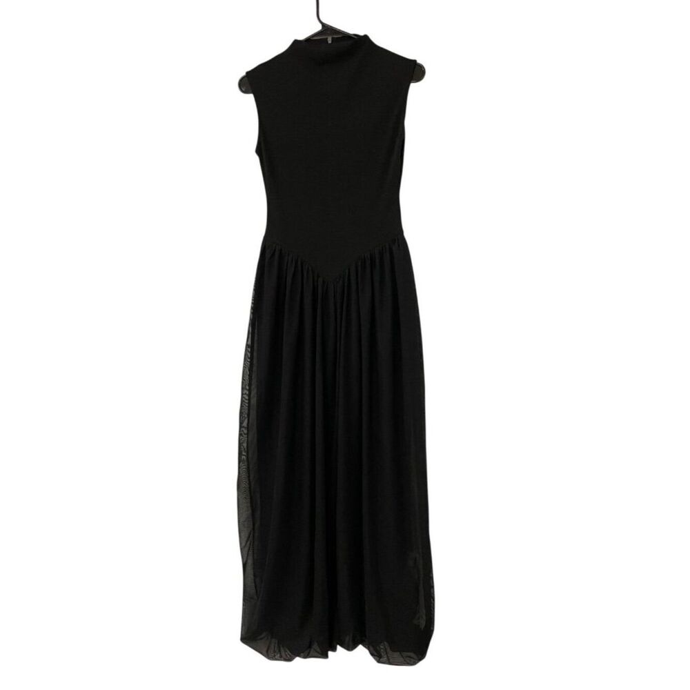 Zara Womens Long Contrast Tulle Dress S Black High Neck Sleeveless 5584/807 NWT - Picture 2 of 14